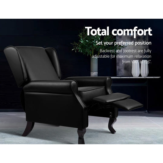 Recliner Chair Luxury Lounge Armchair Single Sofa Couch Leather Black - Arm Chairs & Recliners