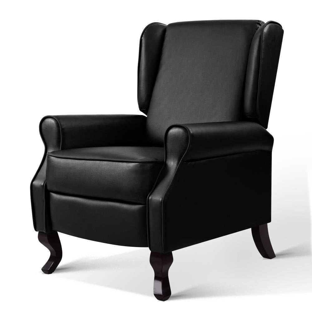 Recliner Chair Luxury Lounge Armchair Single Sofa Couch Leather Black