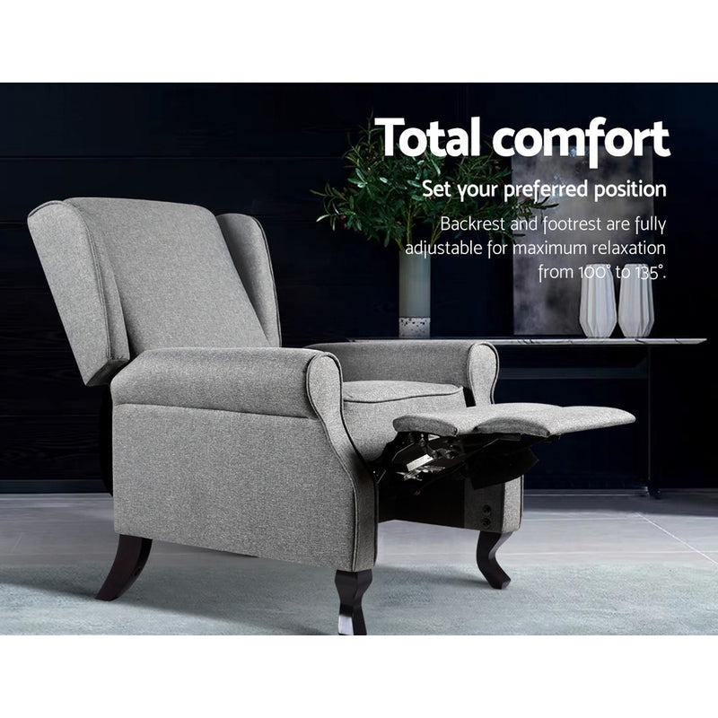 Recliner Chair Luxury Lounge Armchair Single Sofa Couch Fabric Grey - Arm Chairs & Recliners