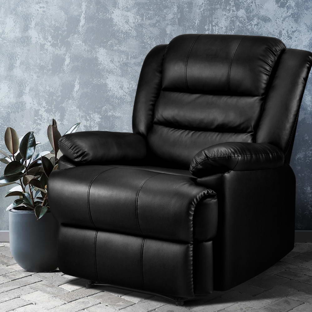 Artiss Armchair Luxury Single - Cissy Leather Recliner Chair Black Comfortable Lounge Seat
