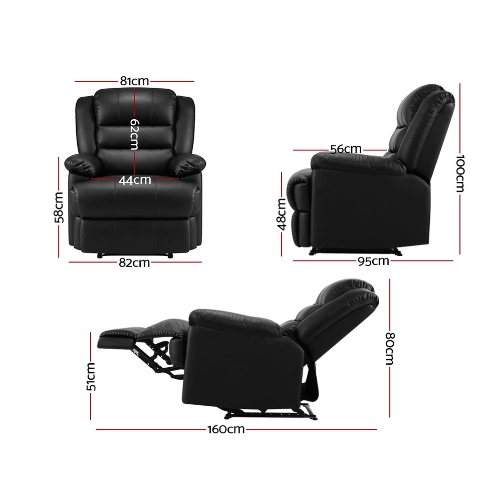Black colour - Cissy Leather Recliner Chair Black Comfortable Lounge Seat