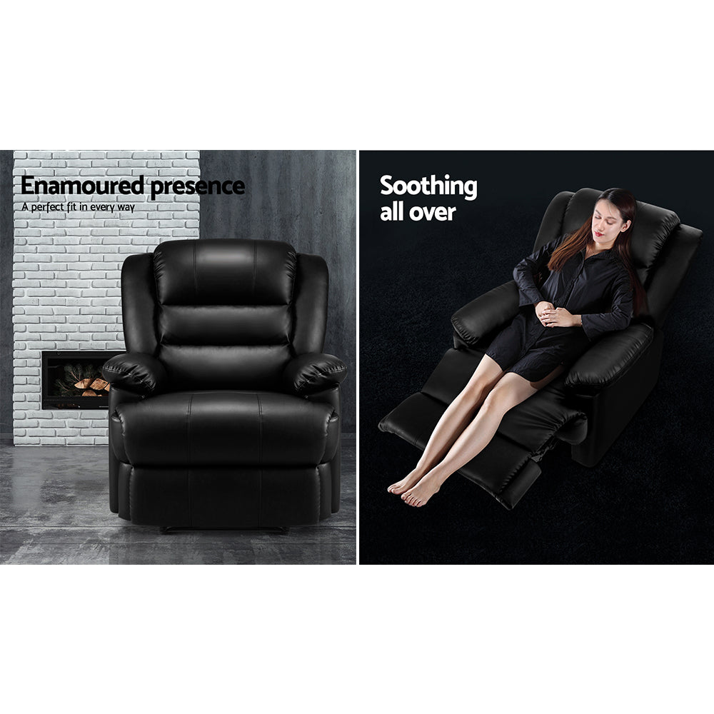 Leather finish - Cissy Leather Recliner Chair Black Comfortable Lounge Seat