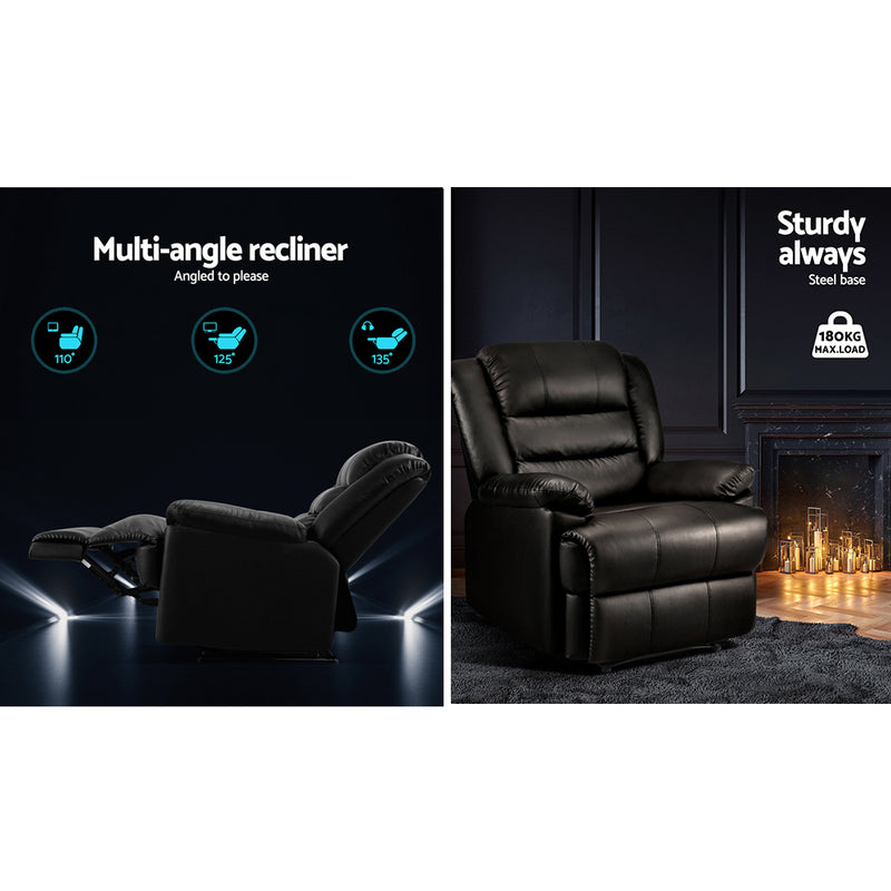 Cissy Leather Recliner Chair Black Comfortable Lounge Seat - Artiss Armchair Luxury Single
