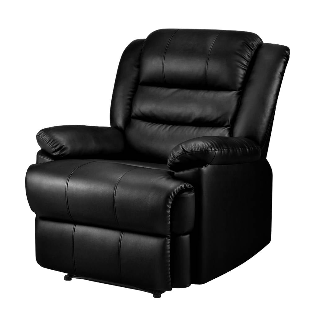 Cissy Leather Recliner Chair Black Comfortable Lounge Seat, Leather finish