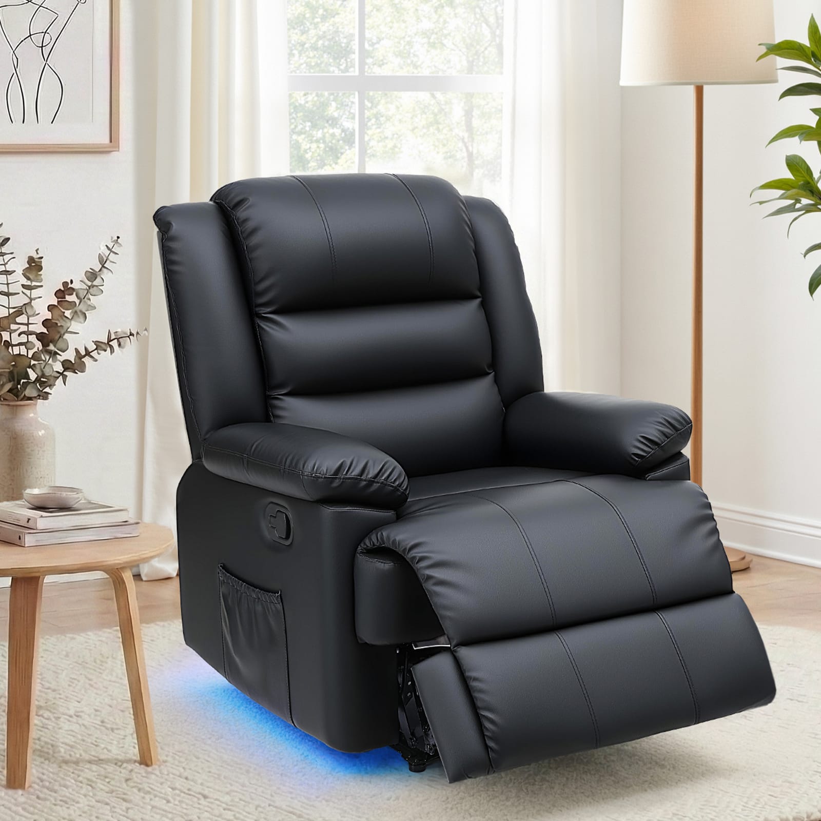Recliner Chair Leather Black 82x82x95cm