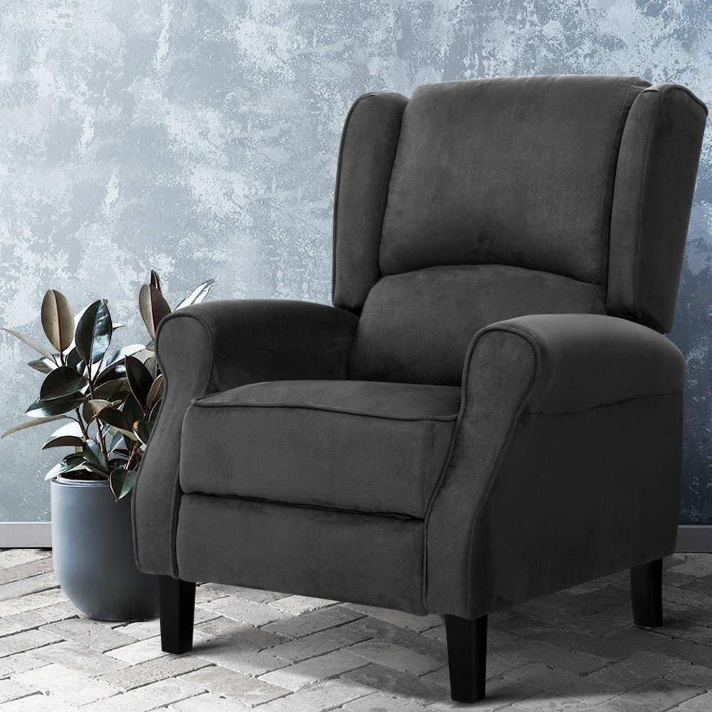 Recliner Chair Sofa Lounge Soft Suede Armchair Couch Charcoal