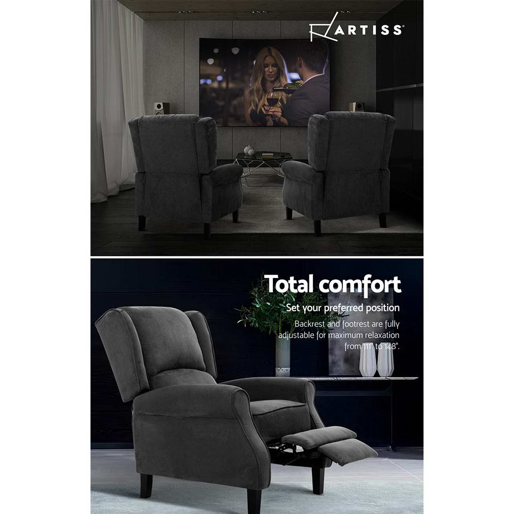 Recliner Chair Sofa Lounge Soft Suede Armchair Couch Charcoal