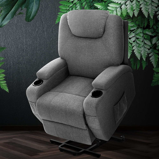 Artiss Electric Sofa Motor - Recliner Chair Lift Assist Heated Massage Chair Velvet Milio