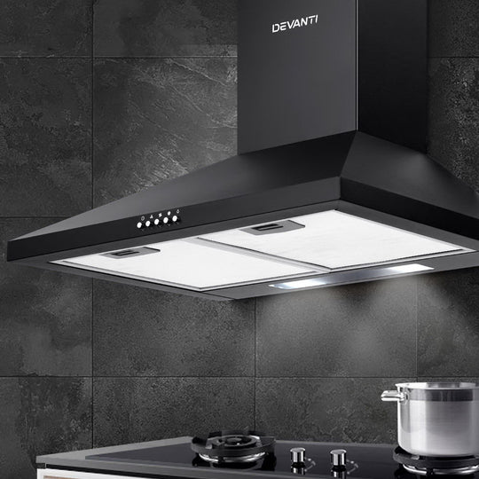 Devanti Rangehood 600mm 60cm Kitchen Canopy Black - Cooking Ranges