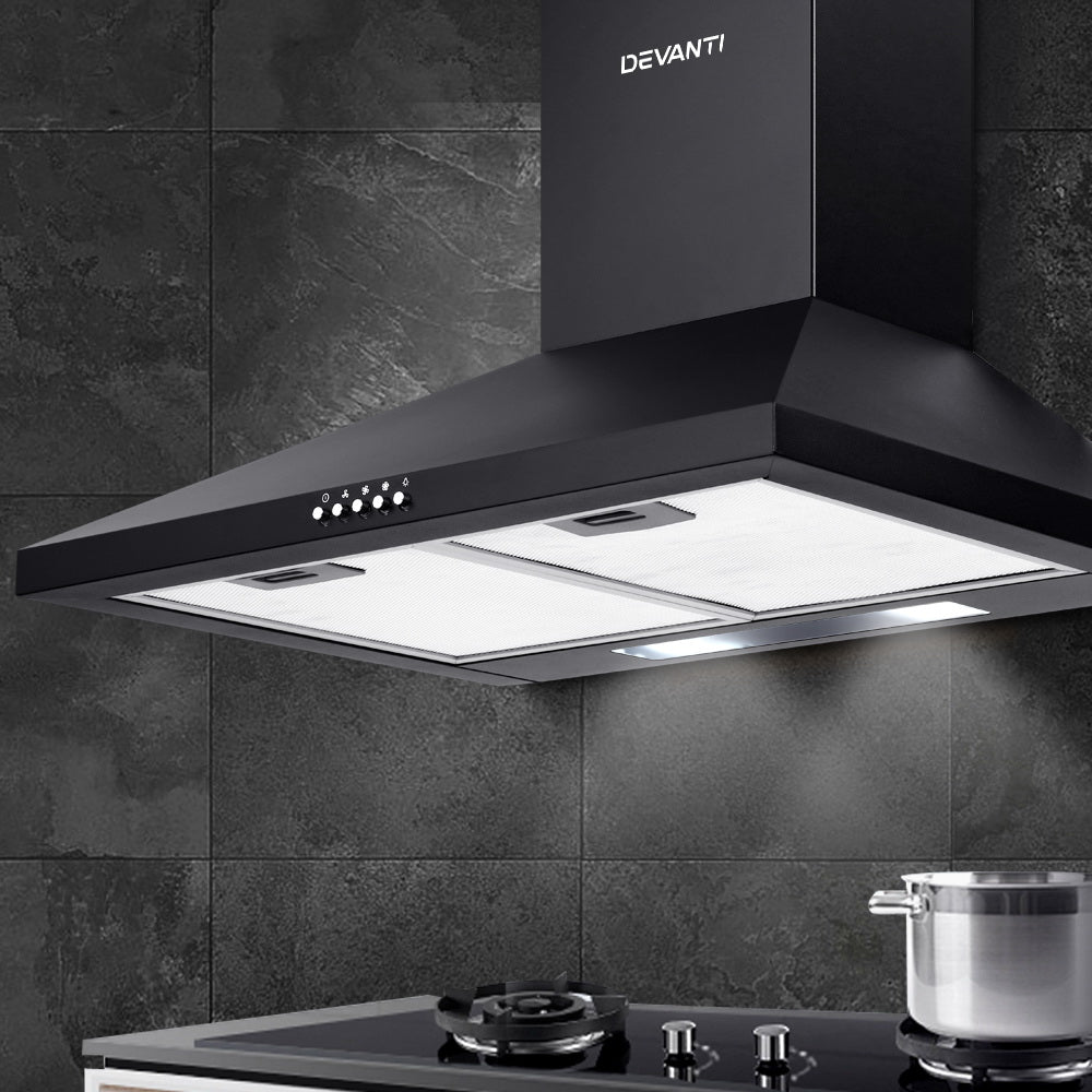 Devanti Rangehood 600mm 60cm Kitchen Canopy Black