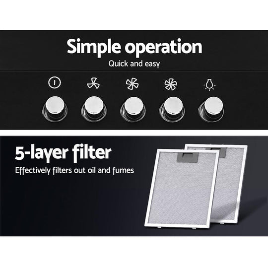 900Mm Range Hood 90Cm Rangehood Black - Devanti Kitchen Canopy Led