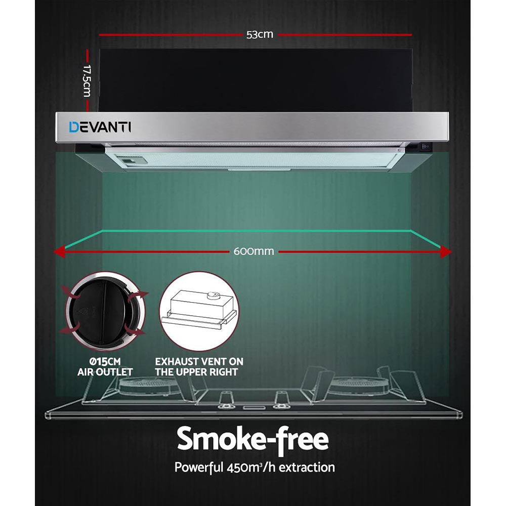 600Mm Range Hood 60Cm Slide Out Rangehood Stainless Steel