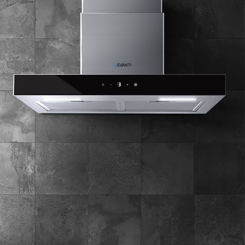 Devanti Rangehood Canopy - 60cm Range Hood 600mm Glass Stainless Steel Kitchen Ventilation