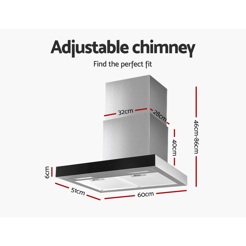 60Cm - 60cm Range Hood 600mm Glass Stainless Steel Kitchen Ventilation