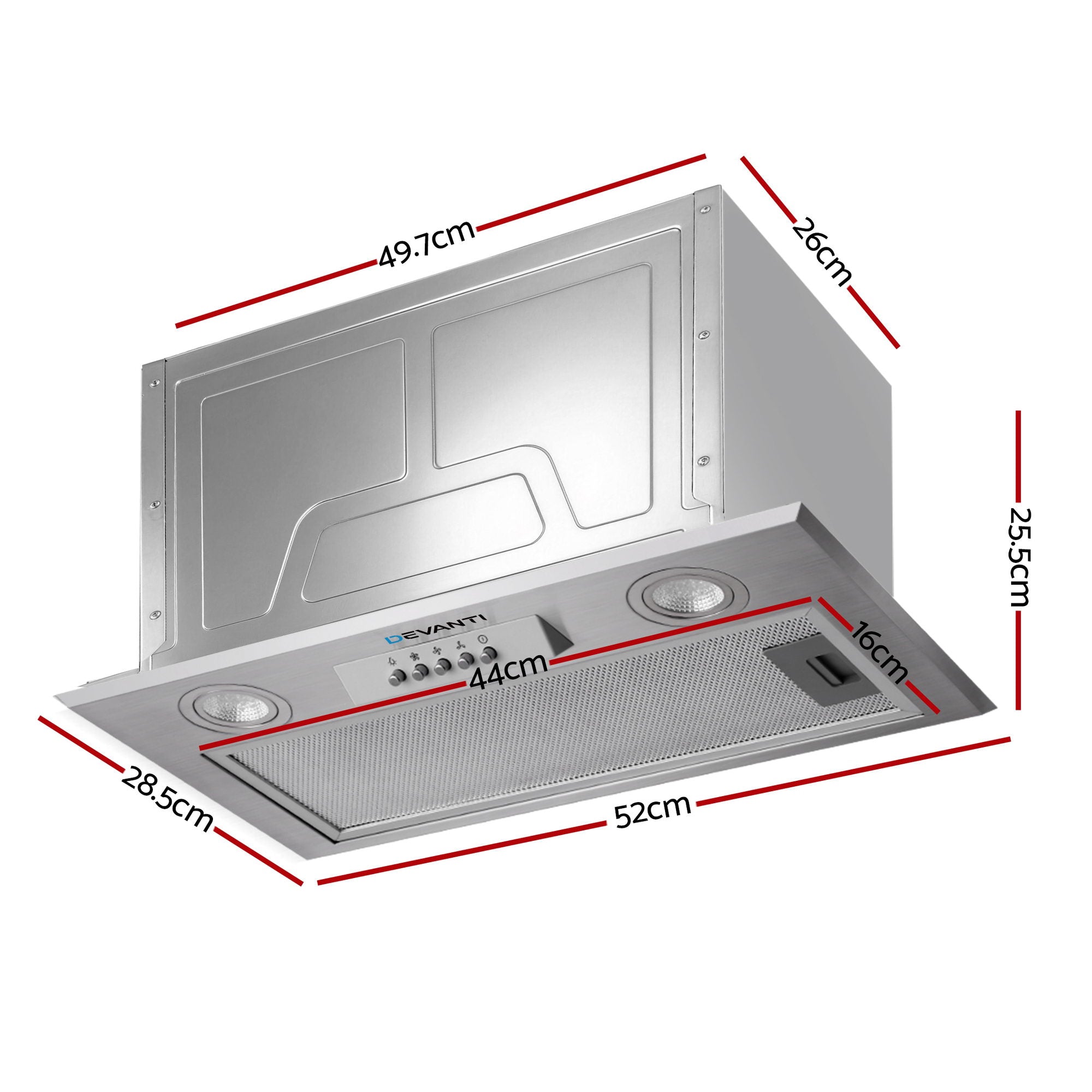 520mm Range Hood 52cm Rangehood Stainless Steel