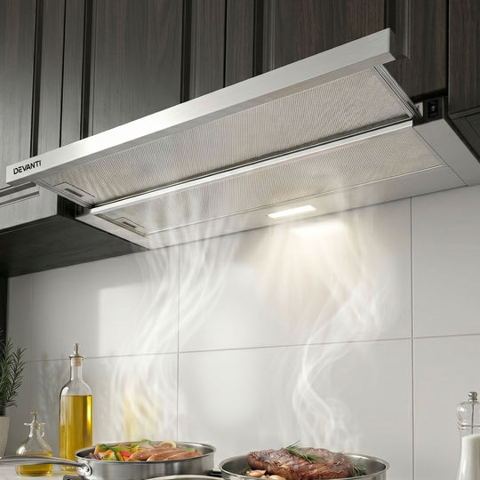Devanti 90cm Range Hood 900mm Rangehoods Slide Out Stainless Steel