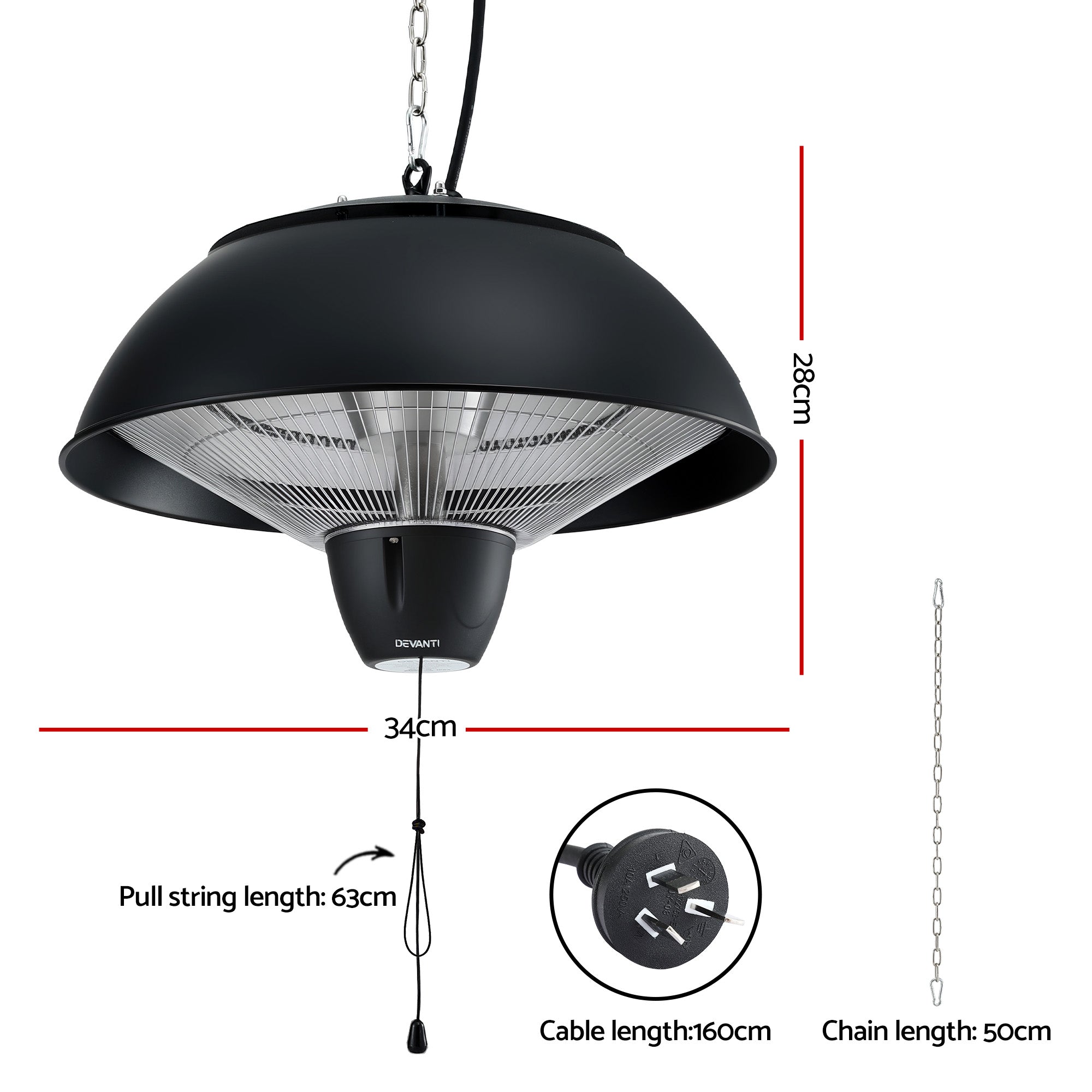 1500W Electric Infrared Patio Heater Hanging Ceiling Mounted Outdoor