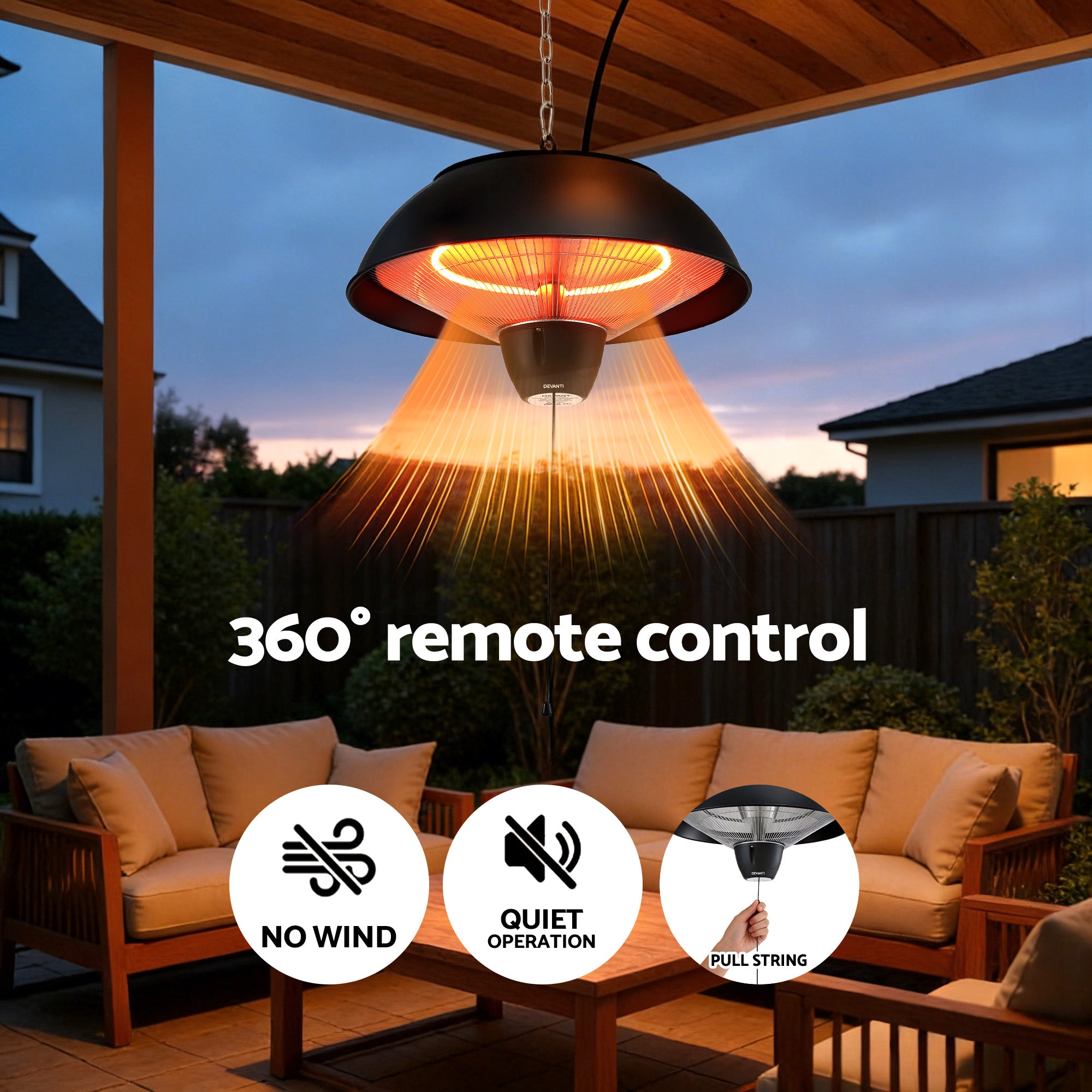 1500W Electric Infrared Patio Heater Hanging Ceiling Mounted Outdoor