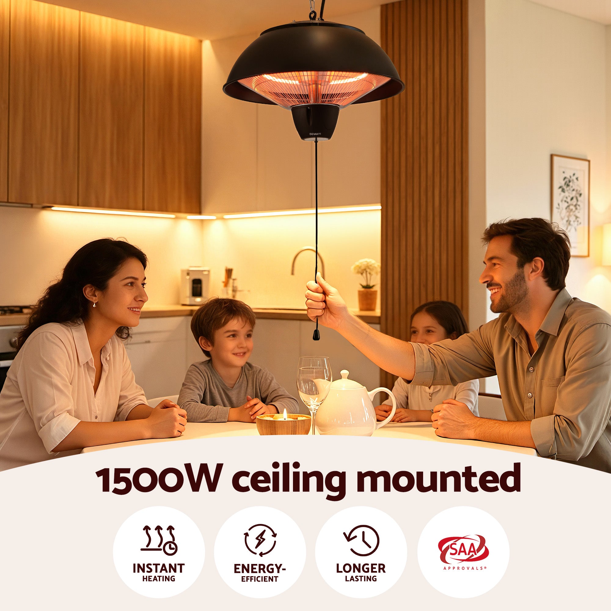 1500W Electric Infrared Patio Heater Hanging Ceiling Mounted Outdoor