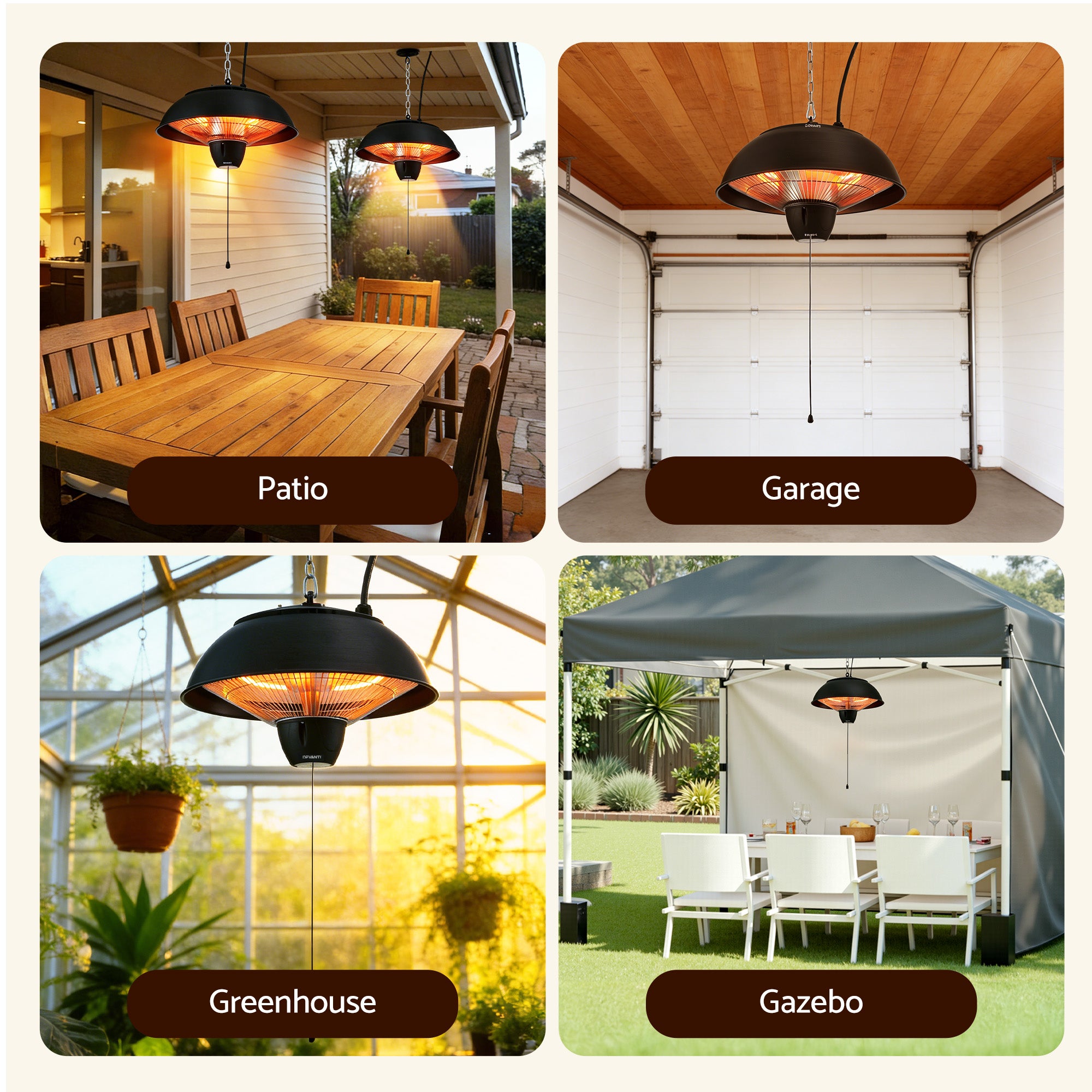 1500W Electric Infrared Patio Heater Hanging Ceiling Mounted Outdoor