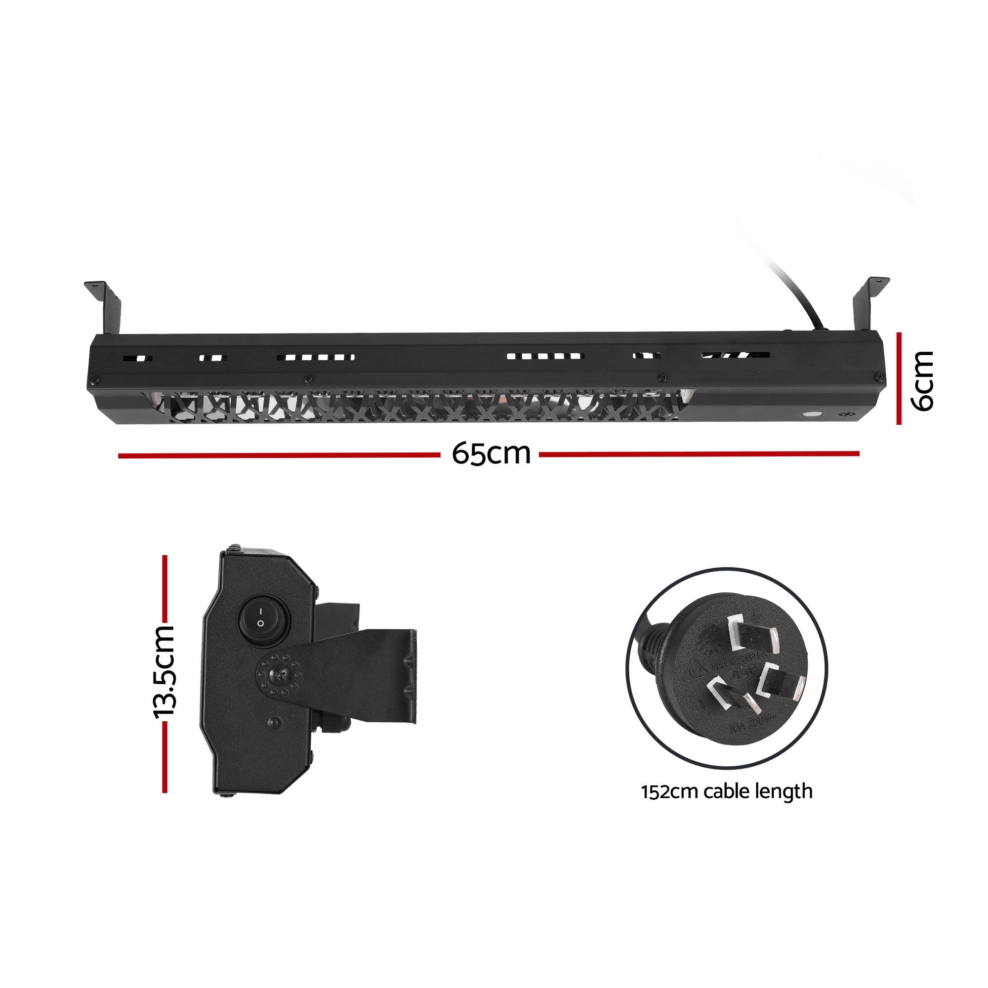 Electric Strip Heater Radiant Heaters 2000W Black