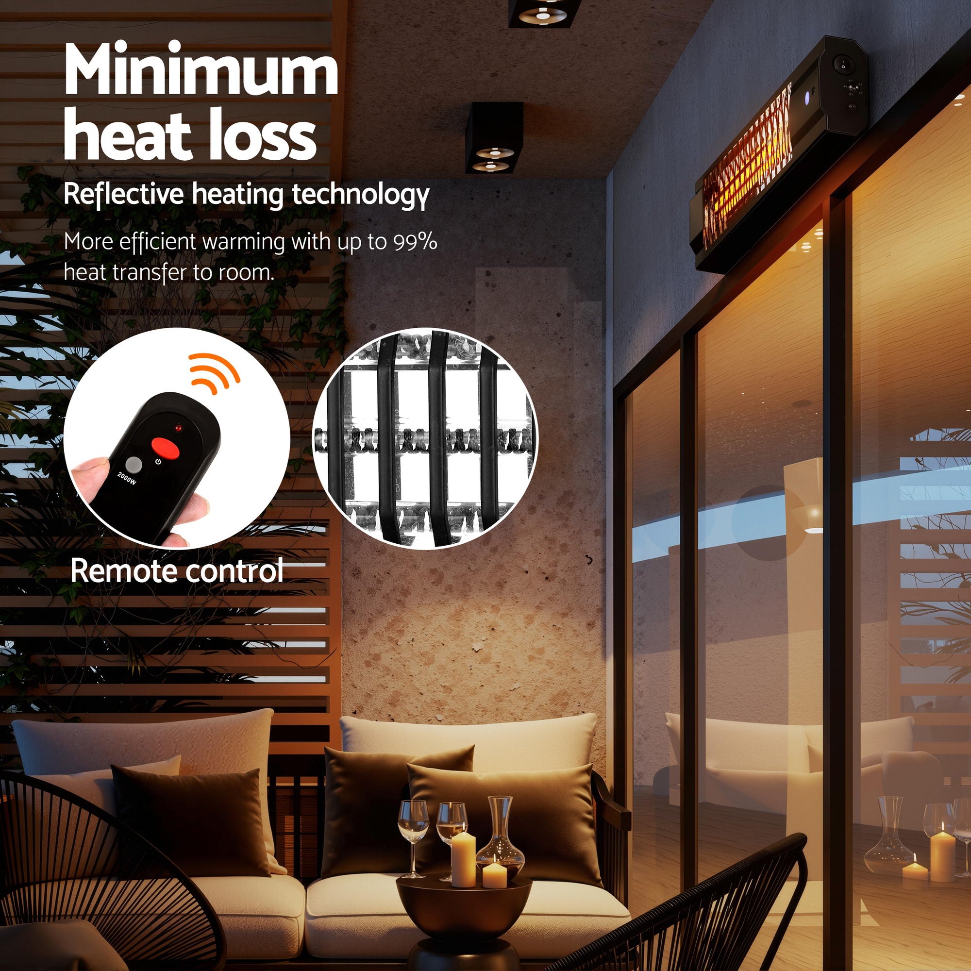Electric Strip Heater Radiant Heaters 2000W Black