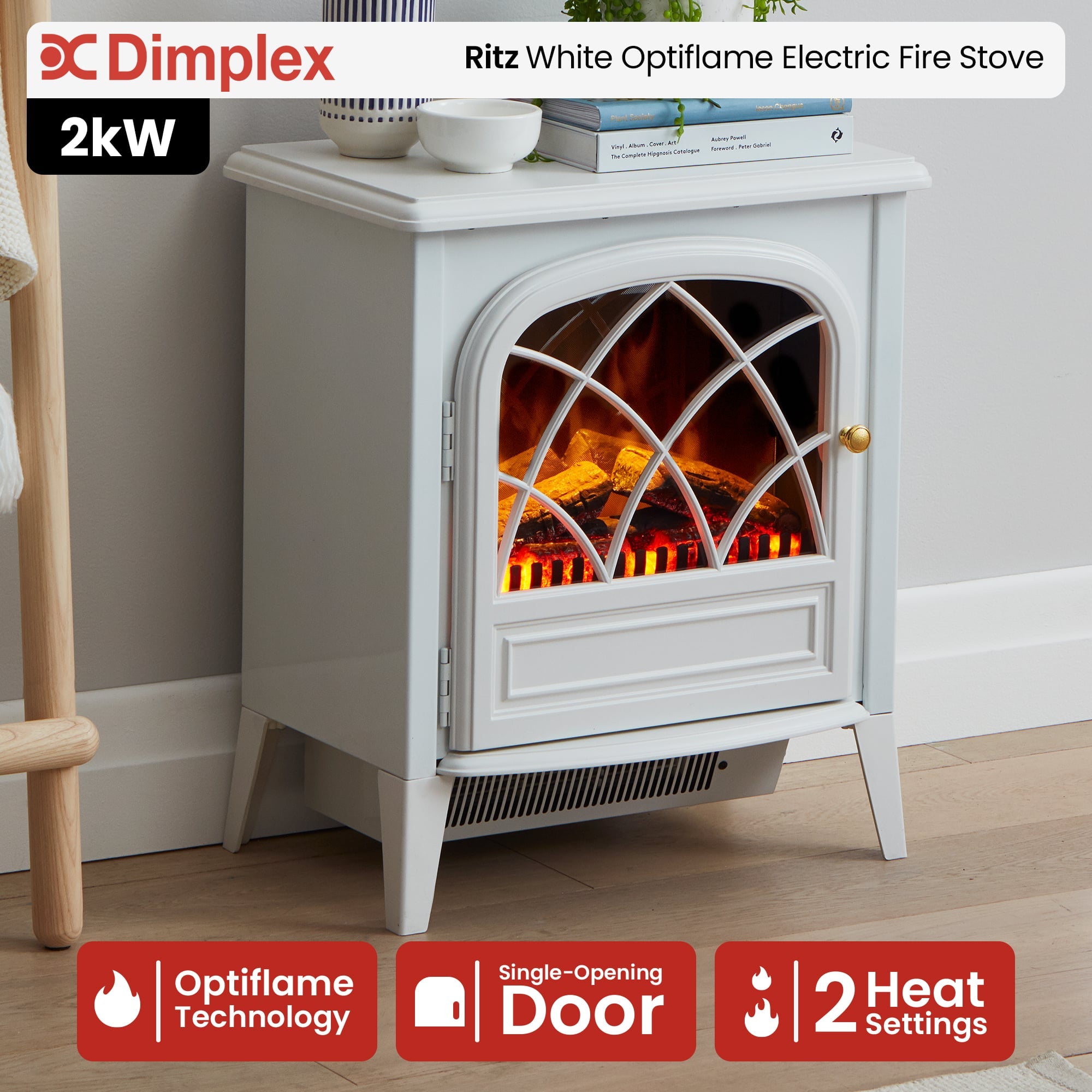 Electric Fire Stove White Compact