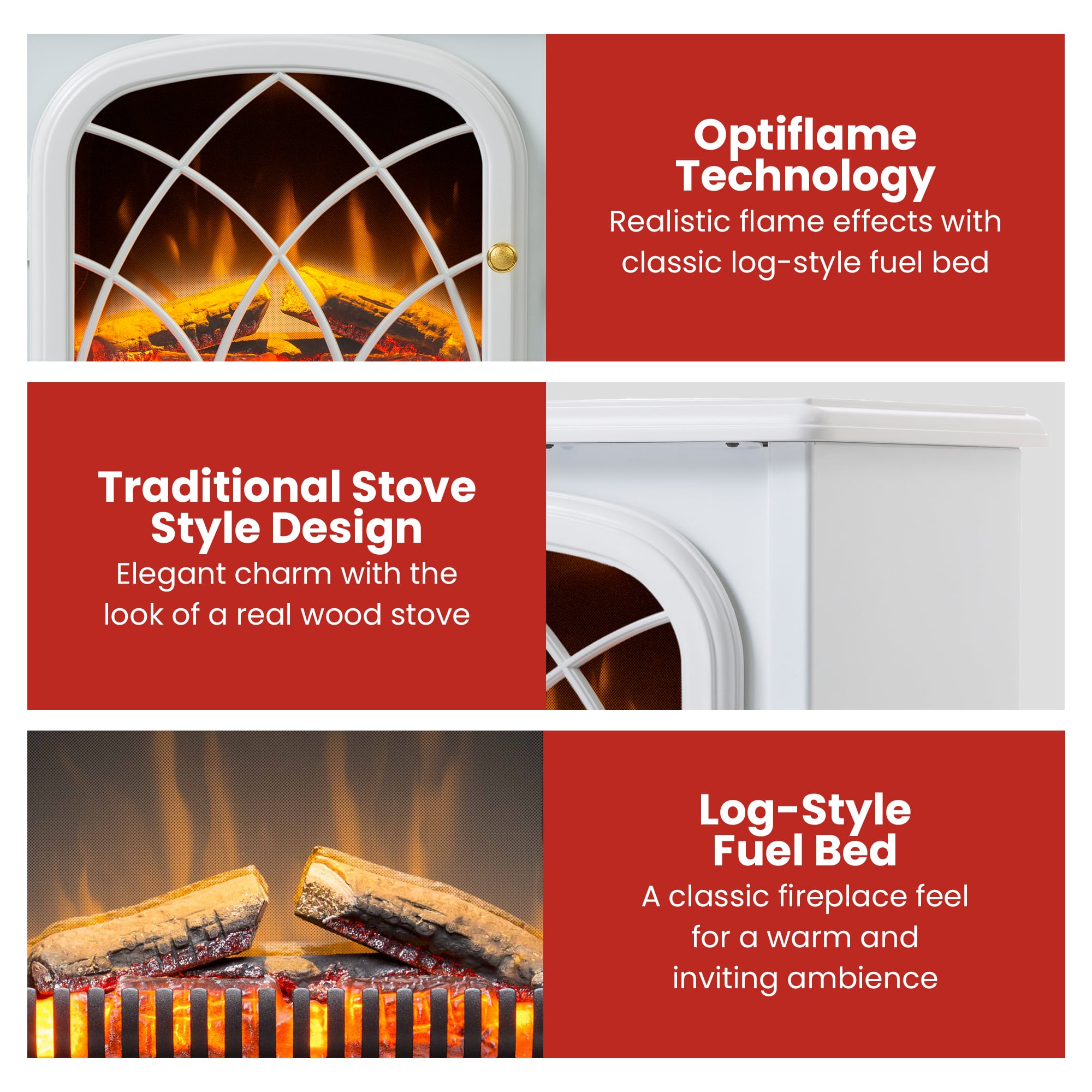 Electric Fire Stove White Compact