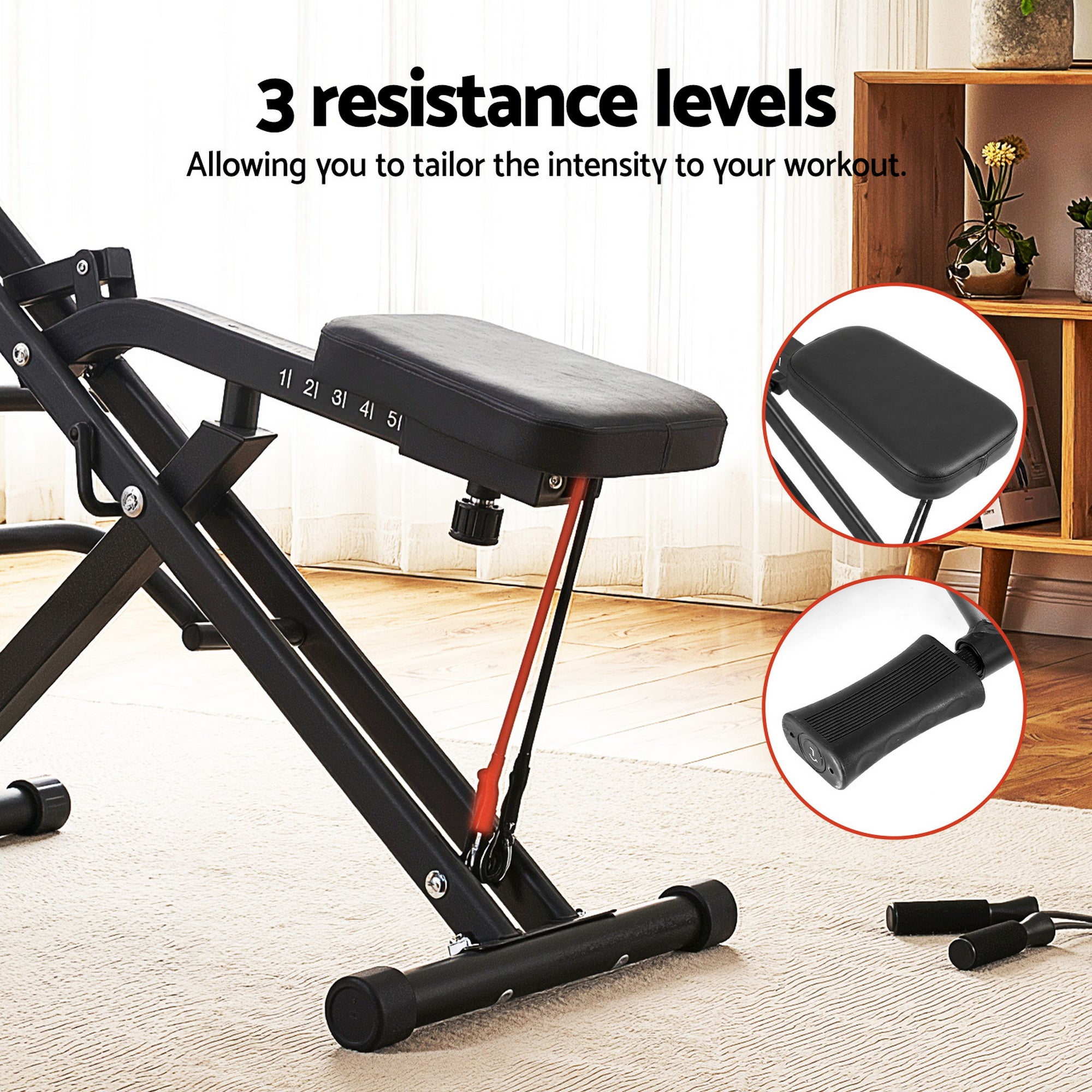 Foldable Squat Rowing Machine Home Gym 5-Position Adjustable Seat