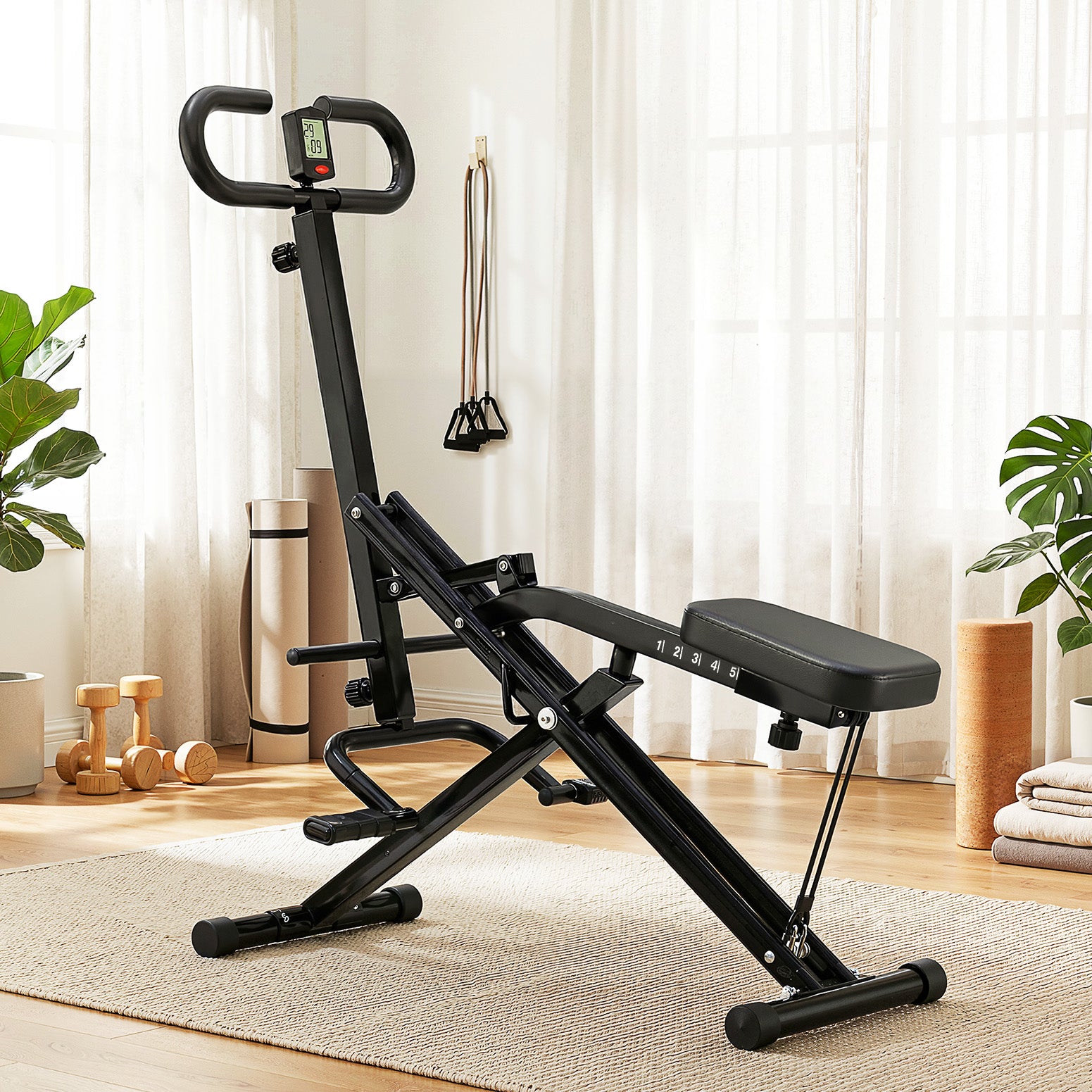 Foldable Squat Rowing Machine Home Gym 5-Position Adjustable Seat