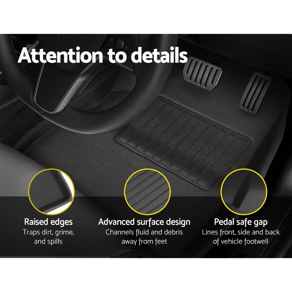 Automotive Decor - Car Rubber Floor Mats Compatible For Tesla Model 3 Front Rear