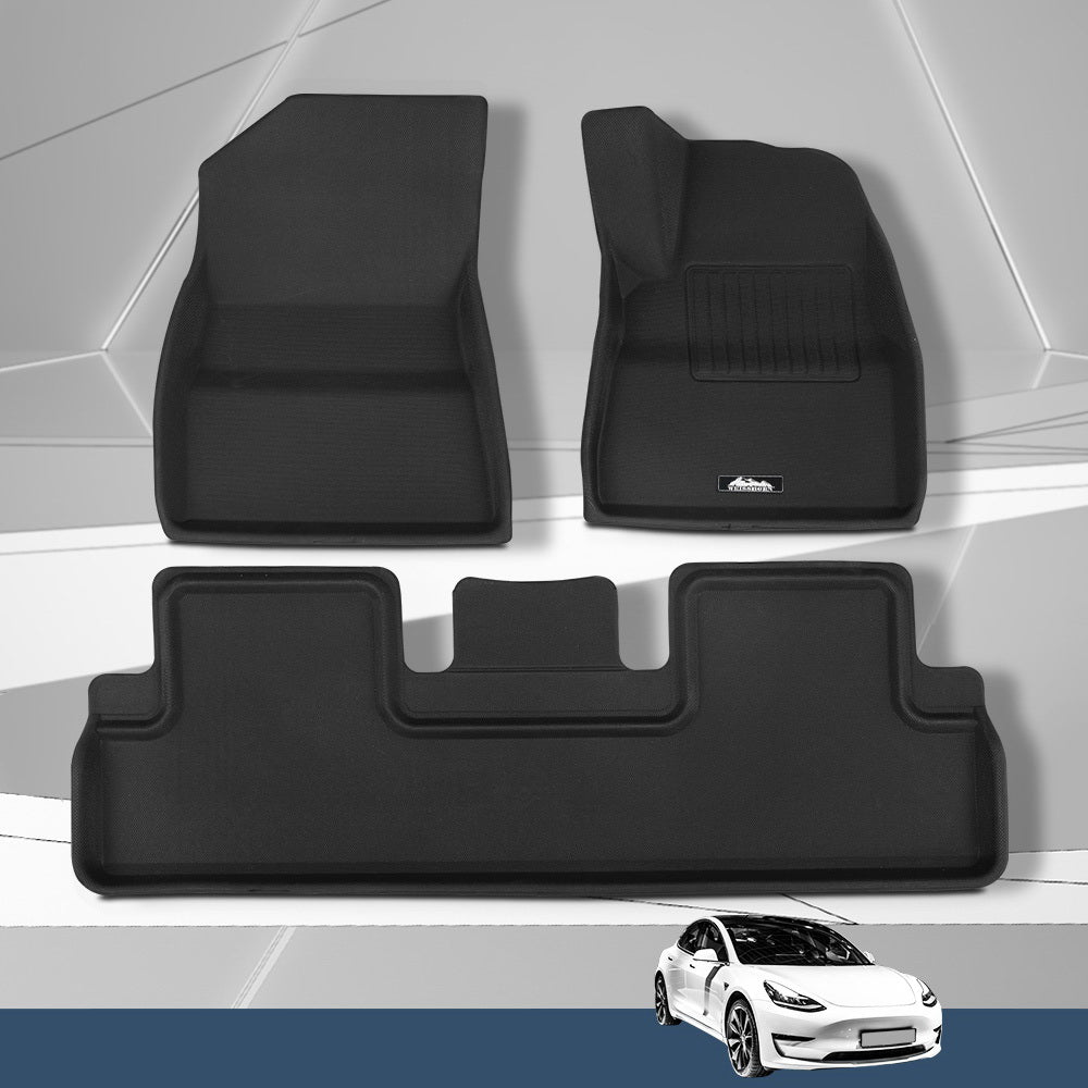 Car Rubber Floor Mats Compatible For Tesla Model 3 Front Rear, Automotive Decor