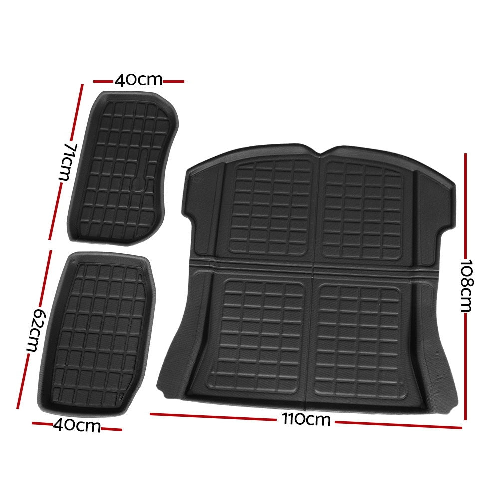 3PCS Car Rear Front Cargo Trunk Toolbox Luggage Rubber Mats, Automotive Decor