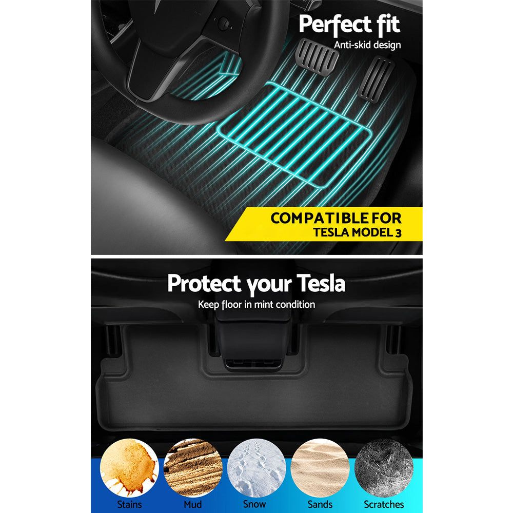 Automotive Decor - Car Rubber Floor Mats for Tesla Model 3 Trunk Toolbox Cargo Mat Carpet