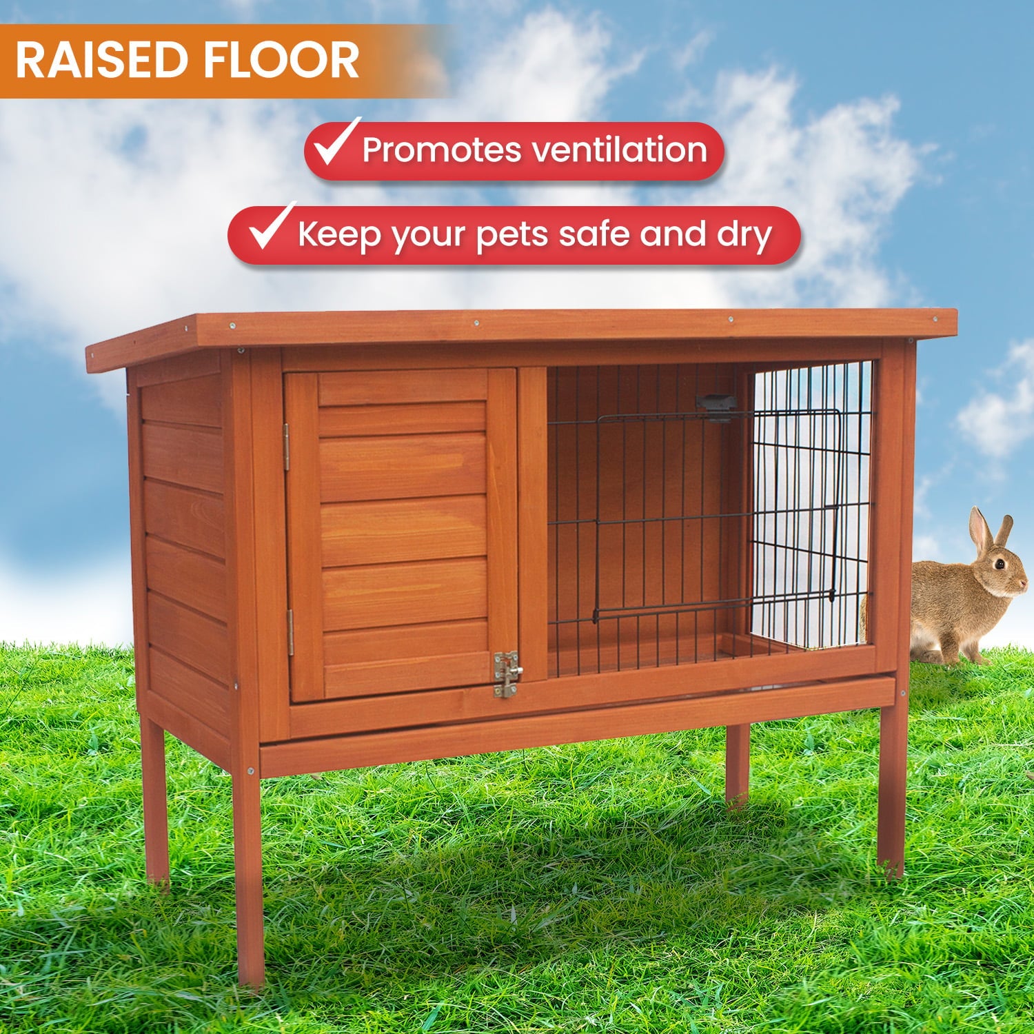 Rabbit Hutch Wooden Small 91.5x45x70cm