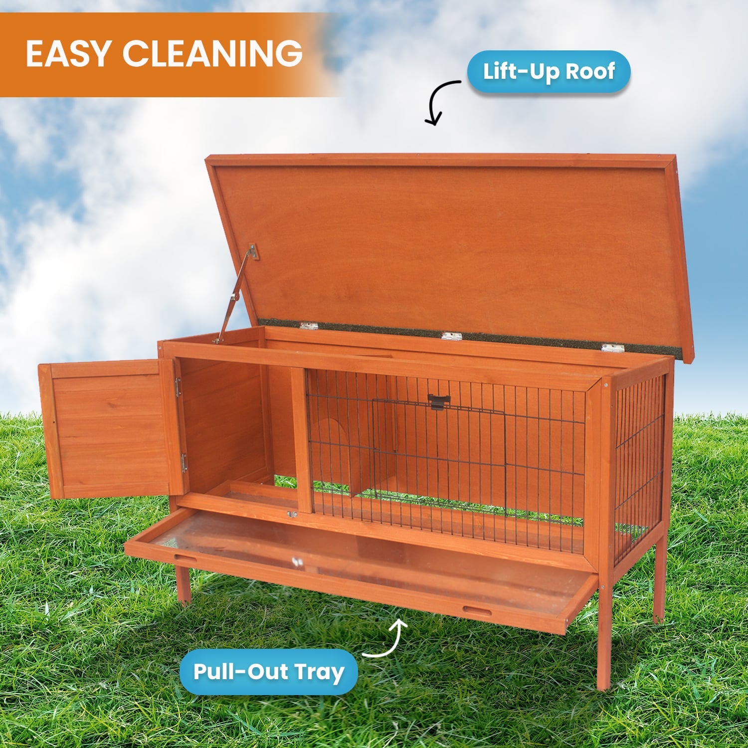 Rabbit Hutch Large Wooden 120x50x70cm