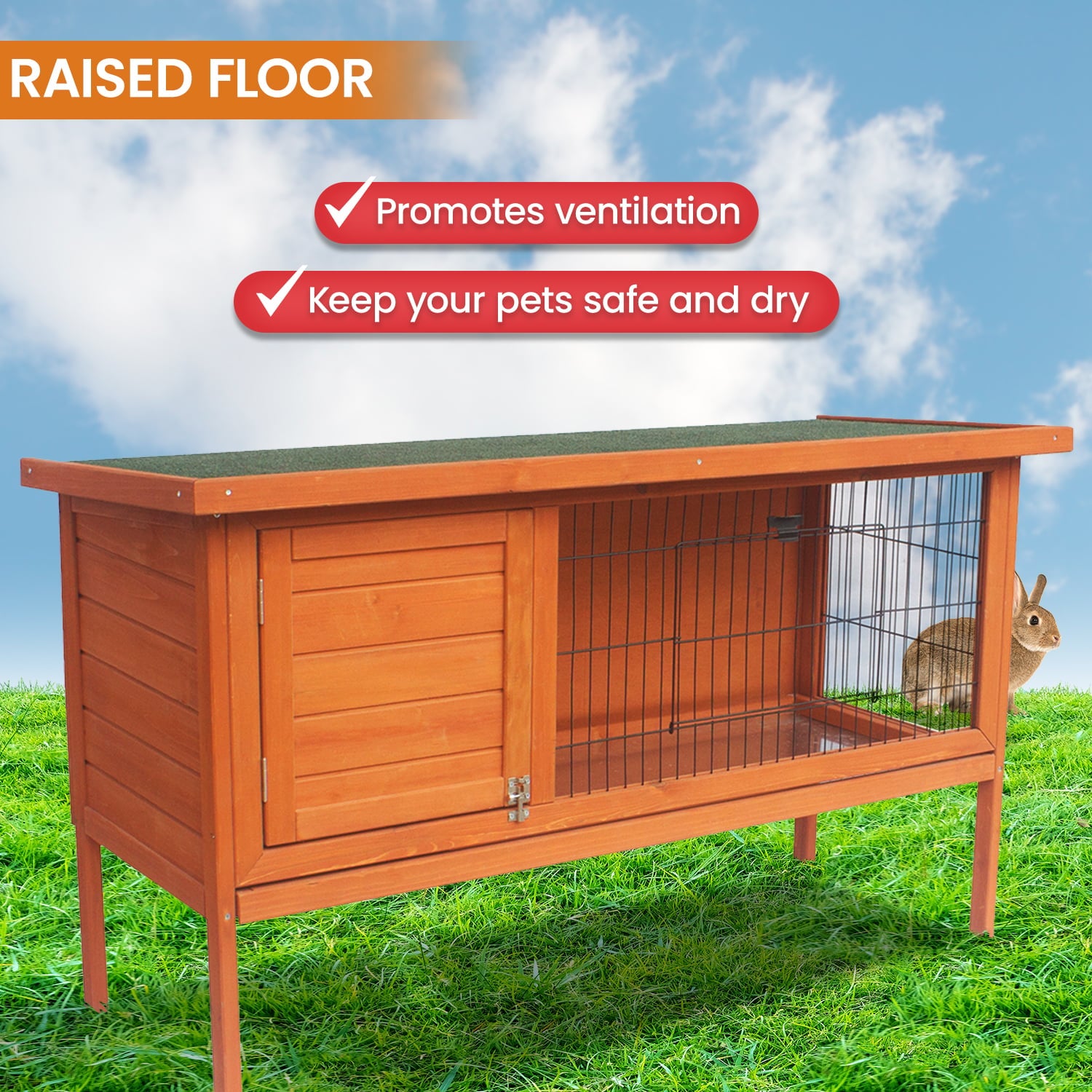 Rabbit Hutch Large Wooden 120x50x70cm