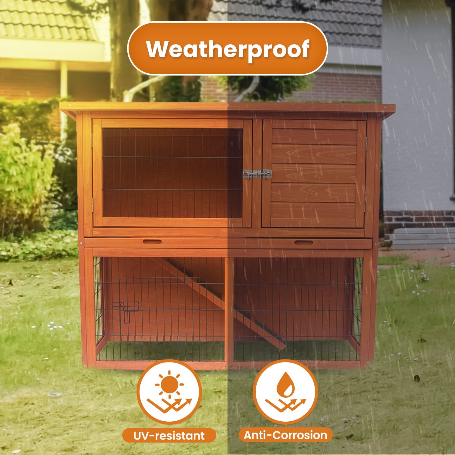 Rabbit Hutch 2 Storey Wooden 111.5x45x92cm