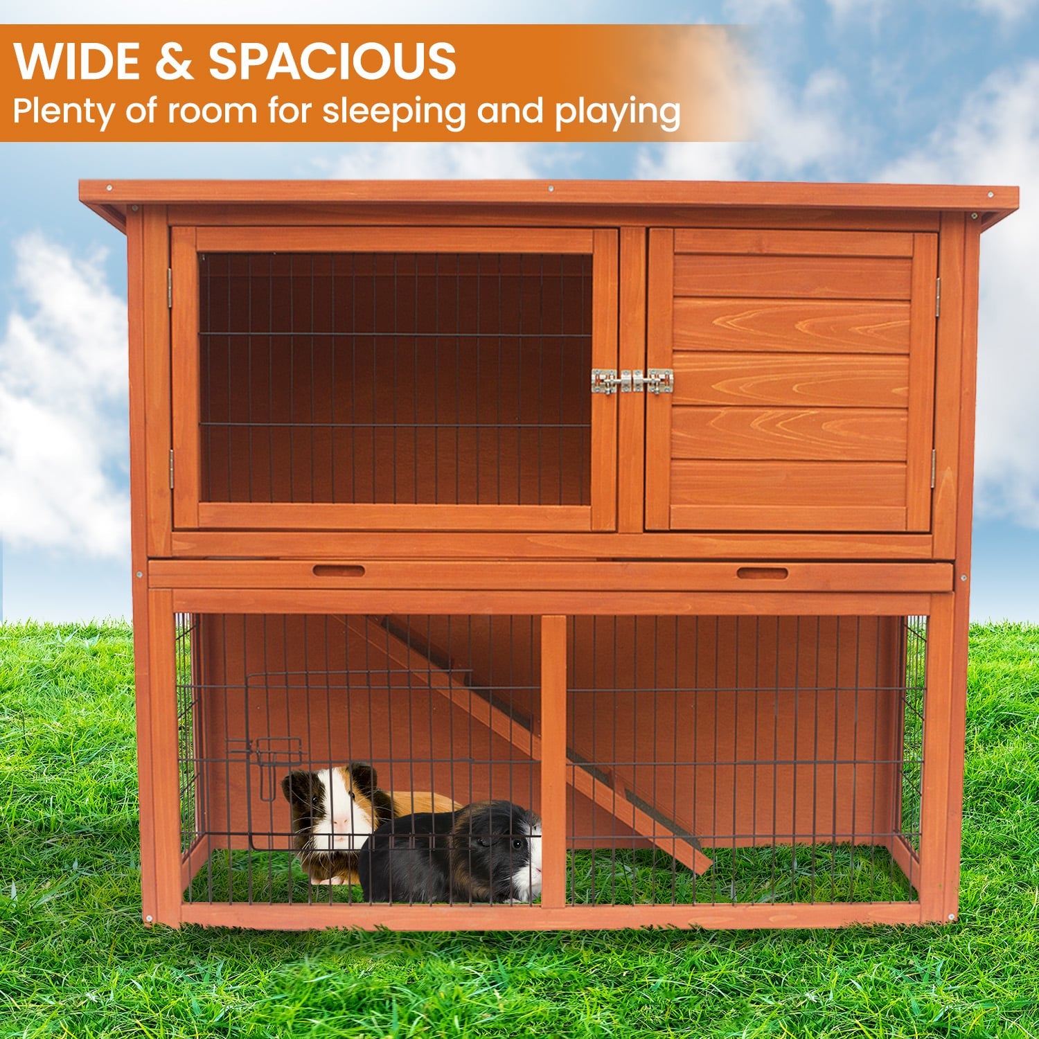 Rabbit Hutch 2 Storey Wooden 111.5x45x92cm