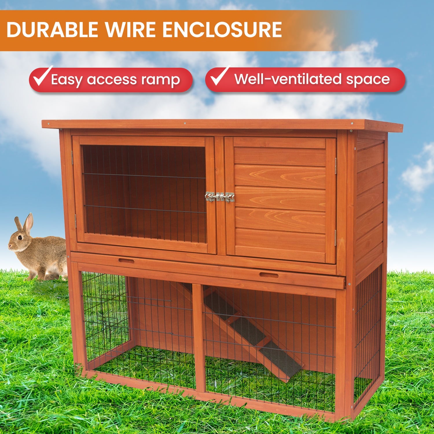 Rabbit Hutch 2 Storey Wooden 111.5x45x92cm