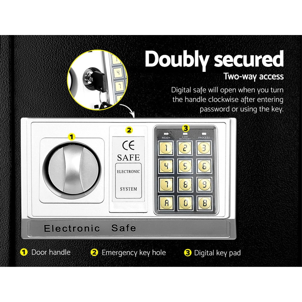 Digital Lock Security Box 16L Compact Cash Jewelry Storage Safe
