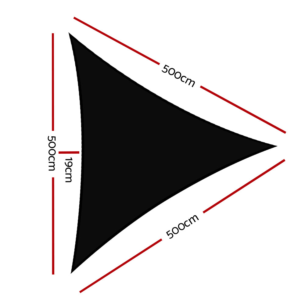 5x5x5m Triangle Shade Sail 98% UV Block Black Cloth 280GSM