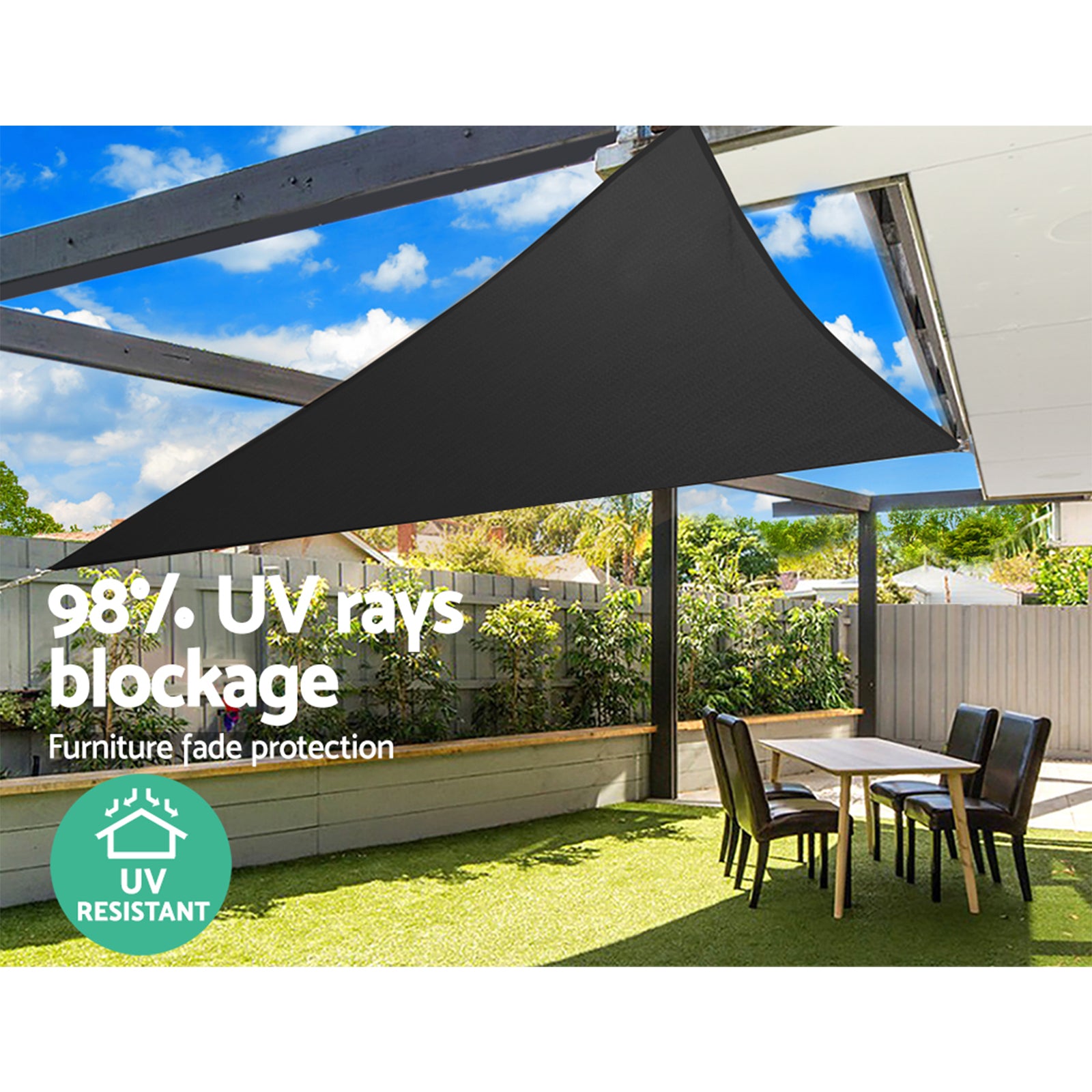 5x5x5m Triangle Shade Sail 98% UV Block Black Cloth 280GSM