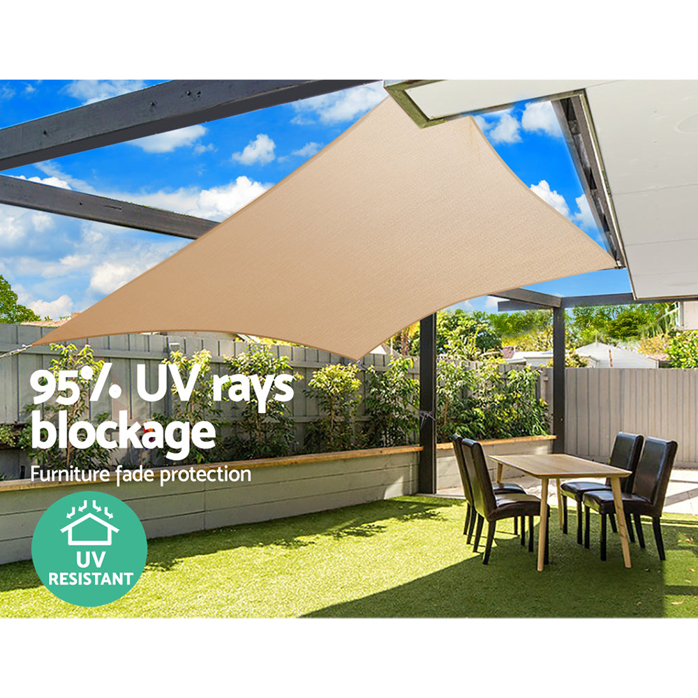 Shade Sail 3X6M Rectangle 185Gsm 95% Sand Shade Cloth