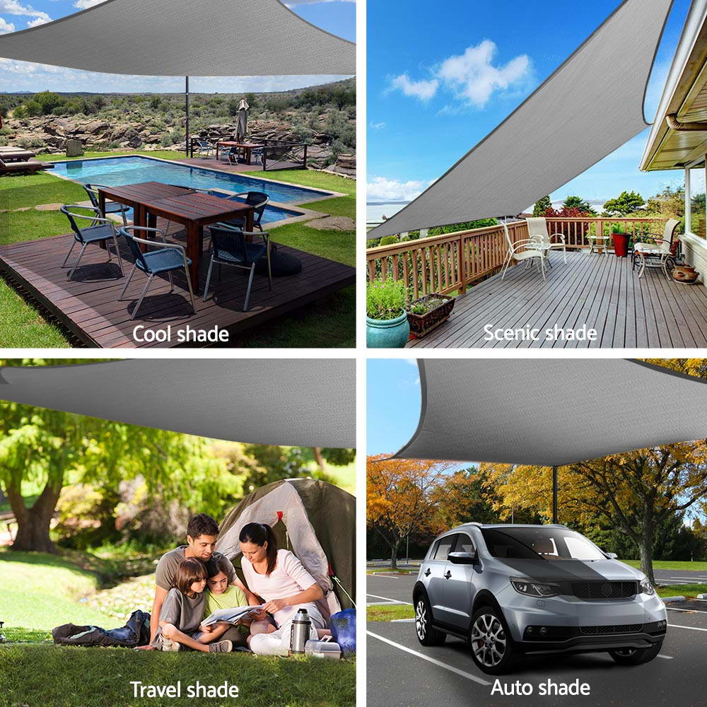 Shade Sail 3X5M Rectangle 280Gsm 98% Grey Shade Cloth