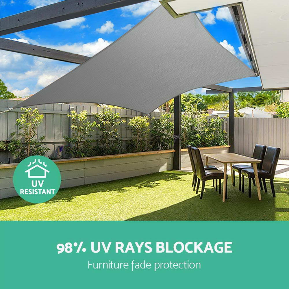 Shade Sail 3X5M Rectangle 280Gsm 98% Grey Shade Cloth