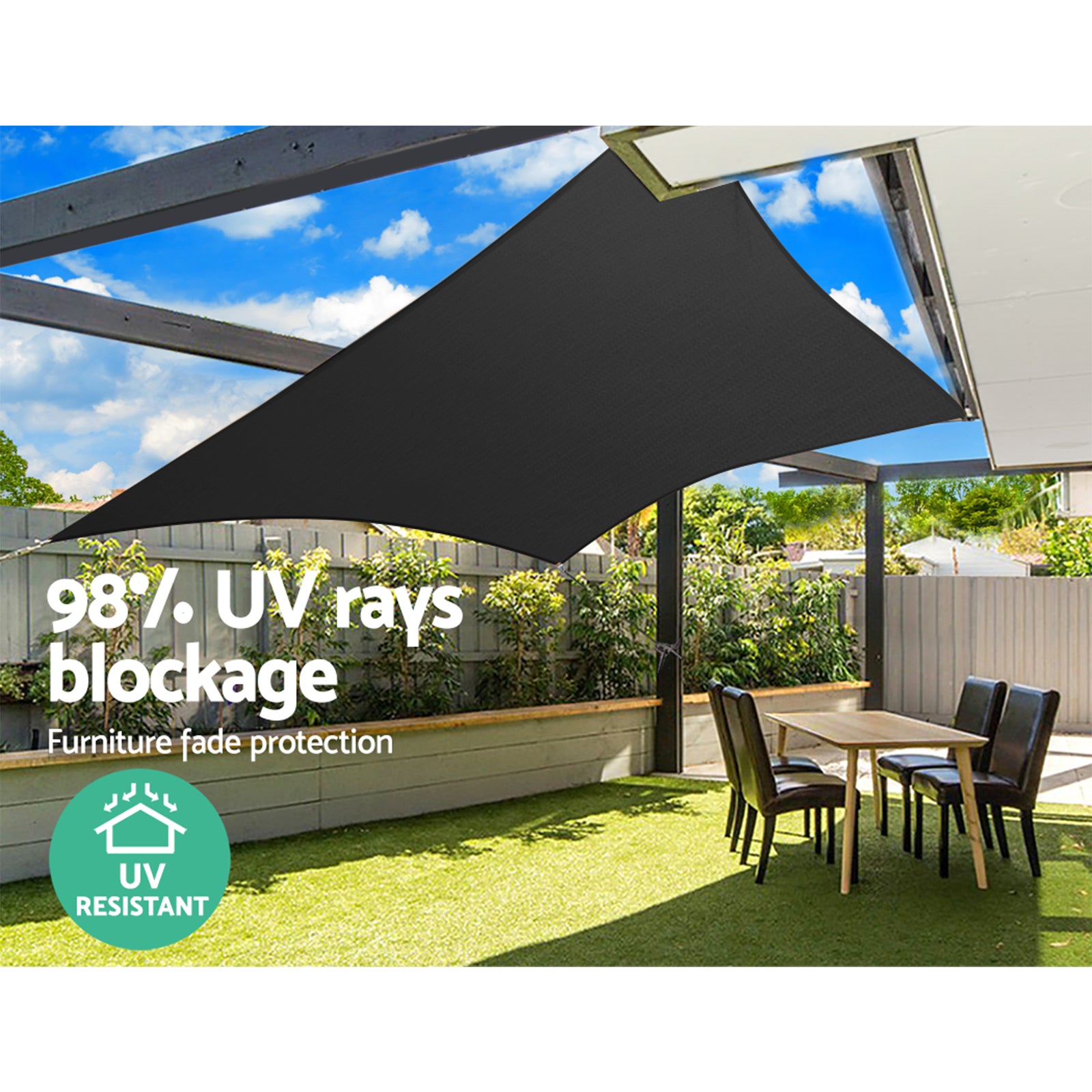 Shade Sail 3X6M Rectangle 280Gsm 98% Black Shade Cloth