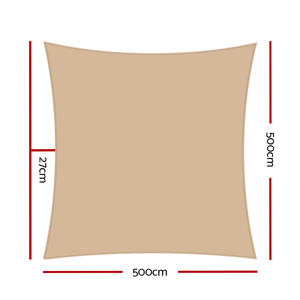Shade Sail 5X5M Square 280Gsm 98% Sand Shade Cloth