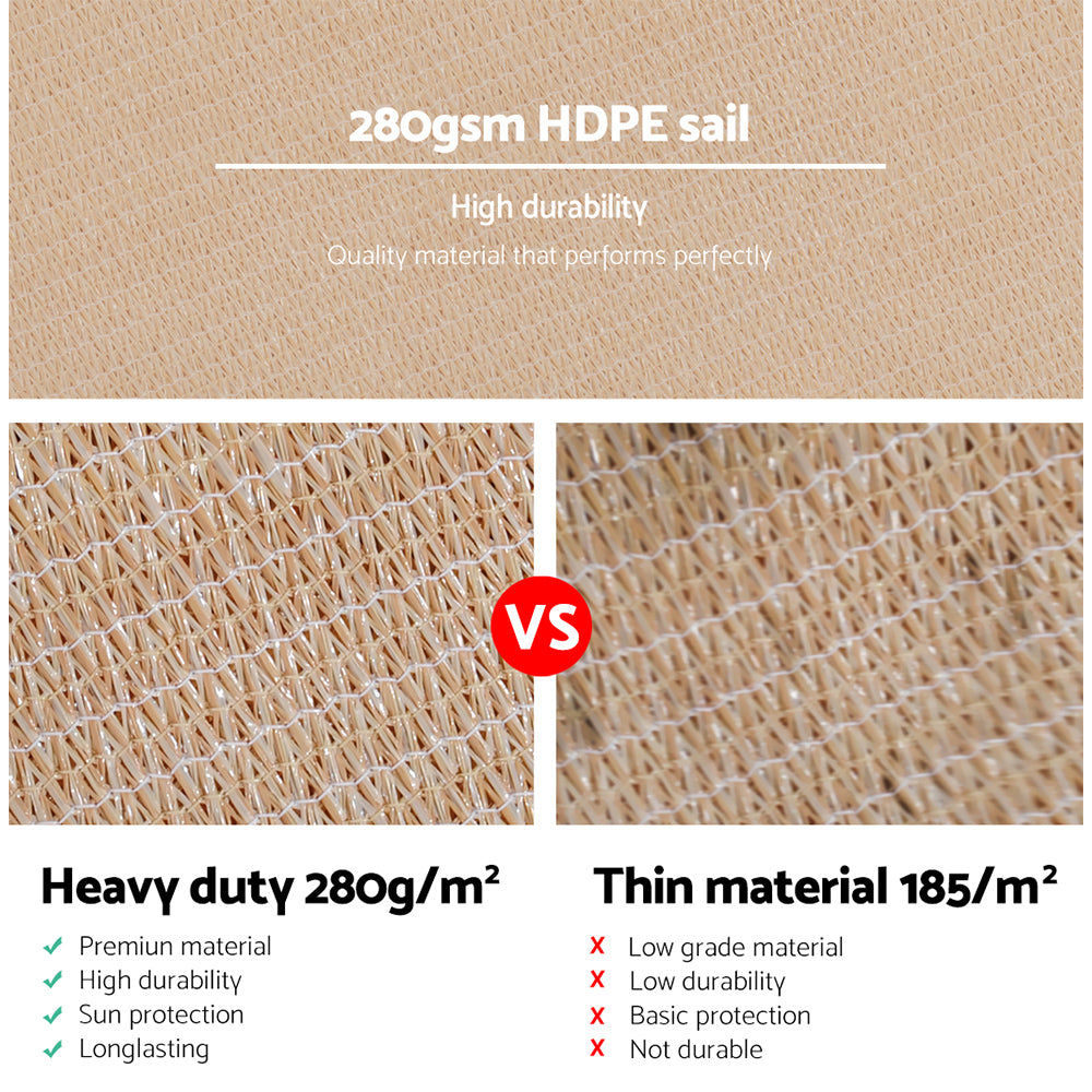 Shade Sail 5X5M Square 280Gsm 98% Sand Shade Cloth
