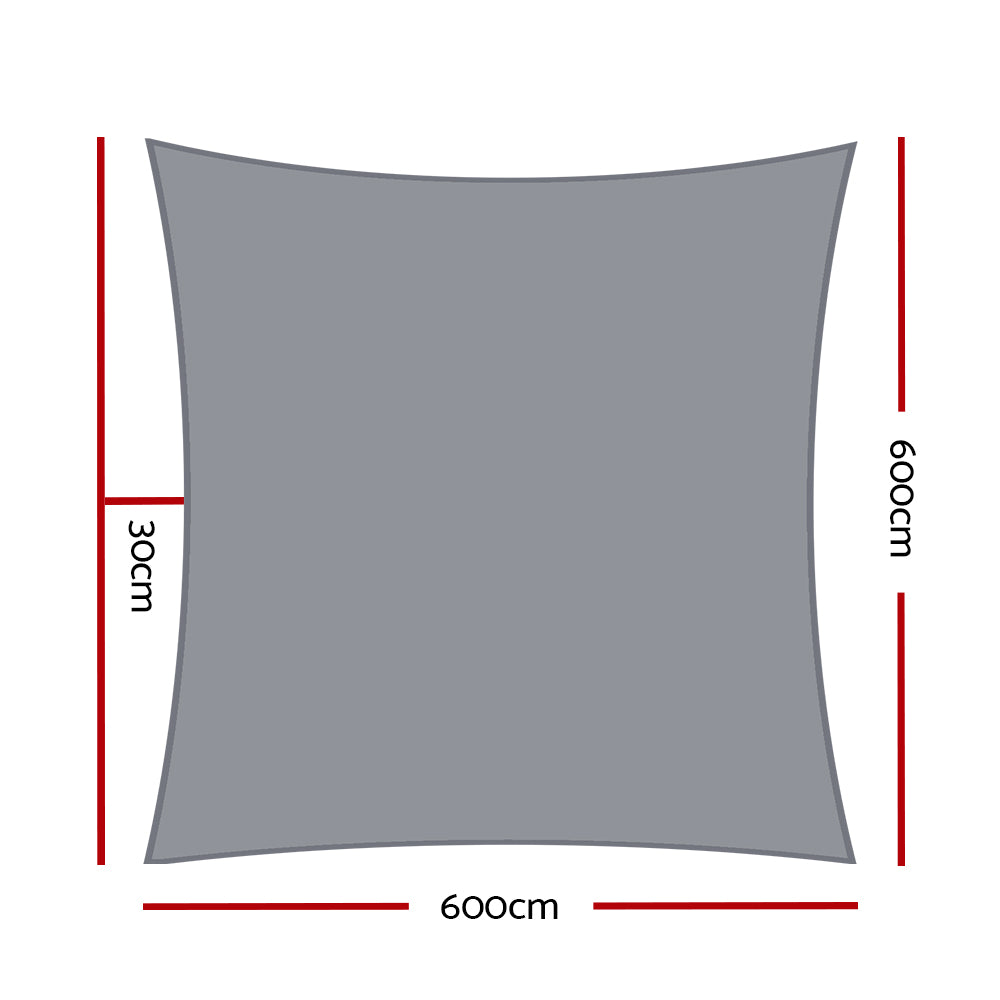 6x6m Rectangle Shade Sail 280GSM 98% Grey UV Protection Cloth
